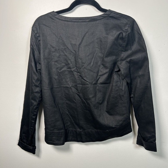 3x1 NYC USA Women's Size M Black Coated Denim Zip Cropped Shirt Top Long Sleeve - Picture 3 of 8